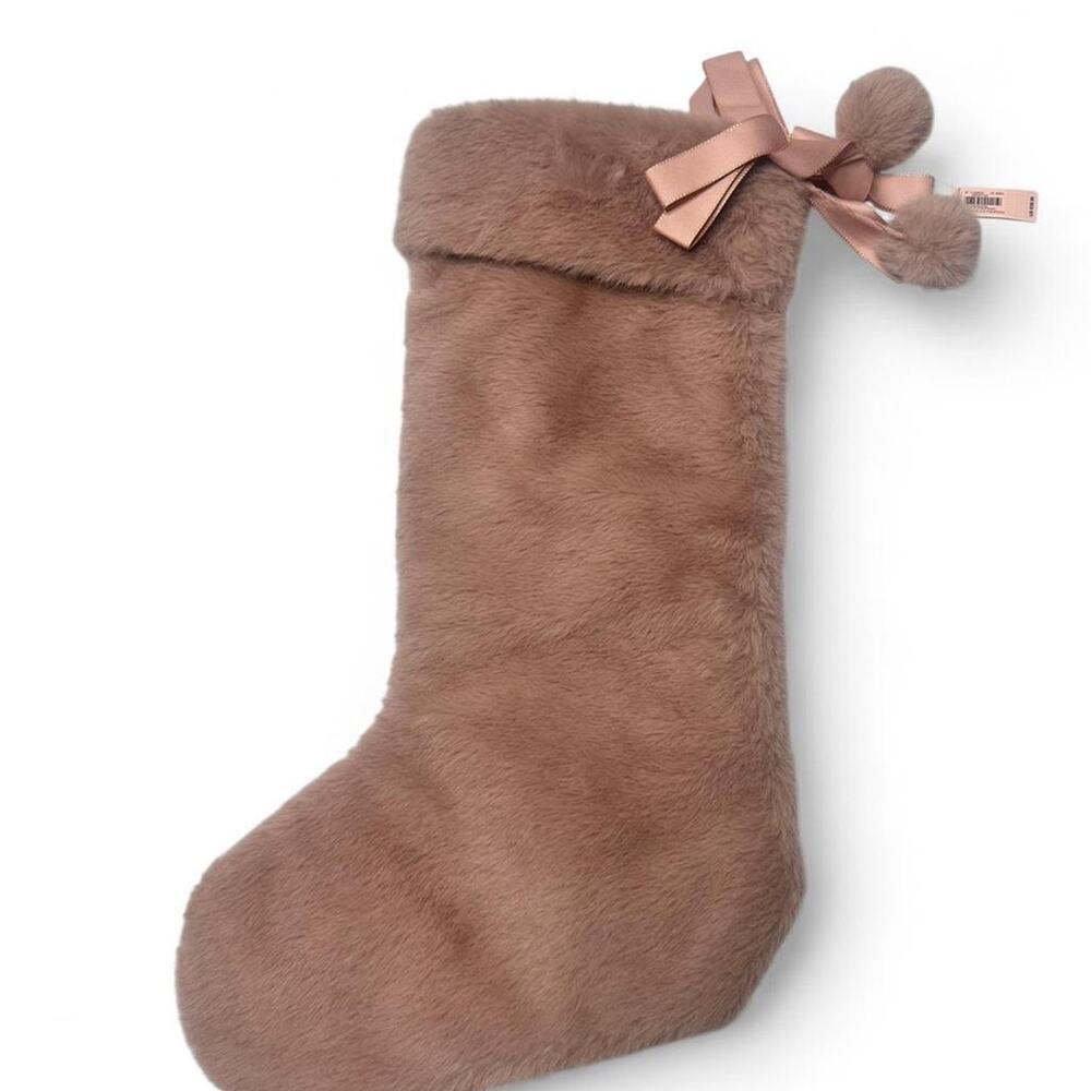 Victorias Secret Pink Furry Super Soft Christmas Stocking Gold  New With Tag - Picture 2 of 5
